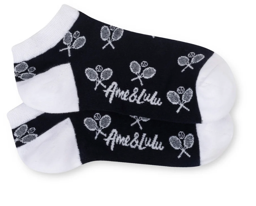 Ame & Lulu Meet Your Match Socks in Navy Racquets