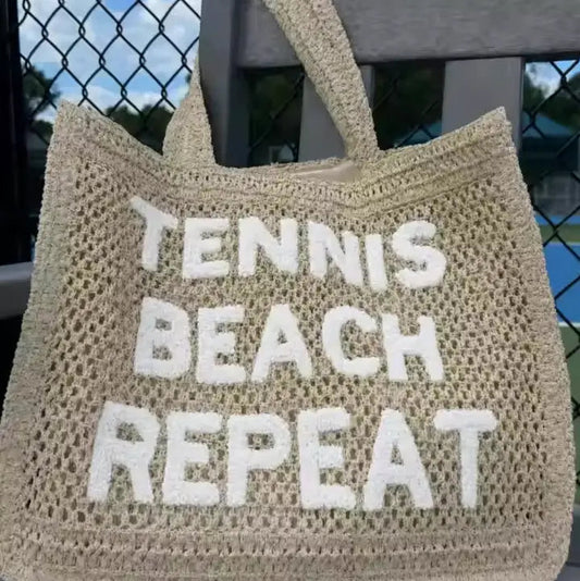 Crocheted Straw Tote Bag Tennis Beach Repeat
